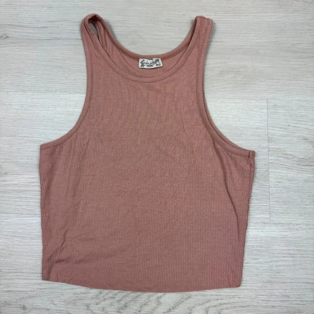Free People High Neck Ribbed Crop Tank‎ Size XS Beige